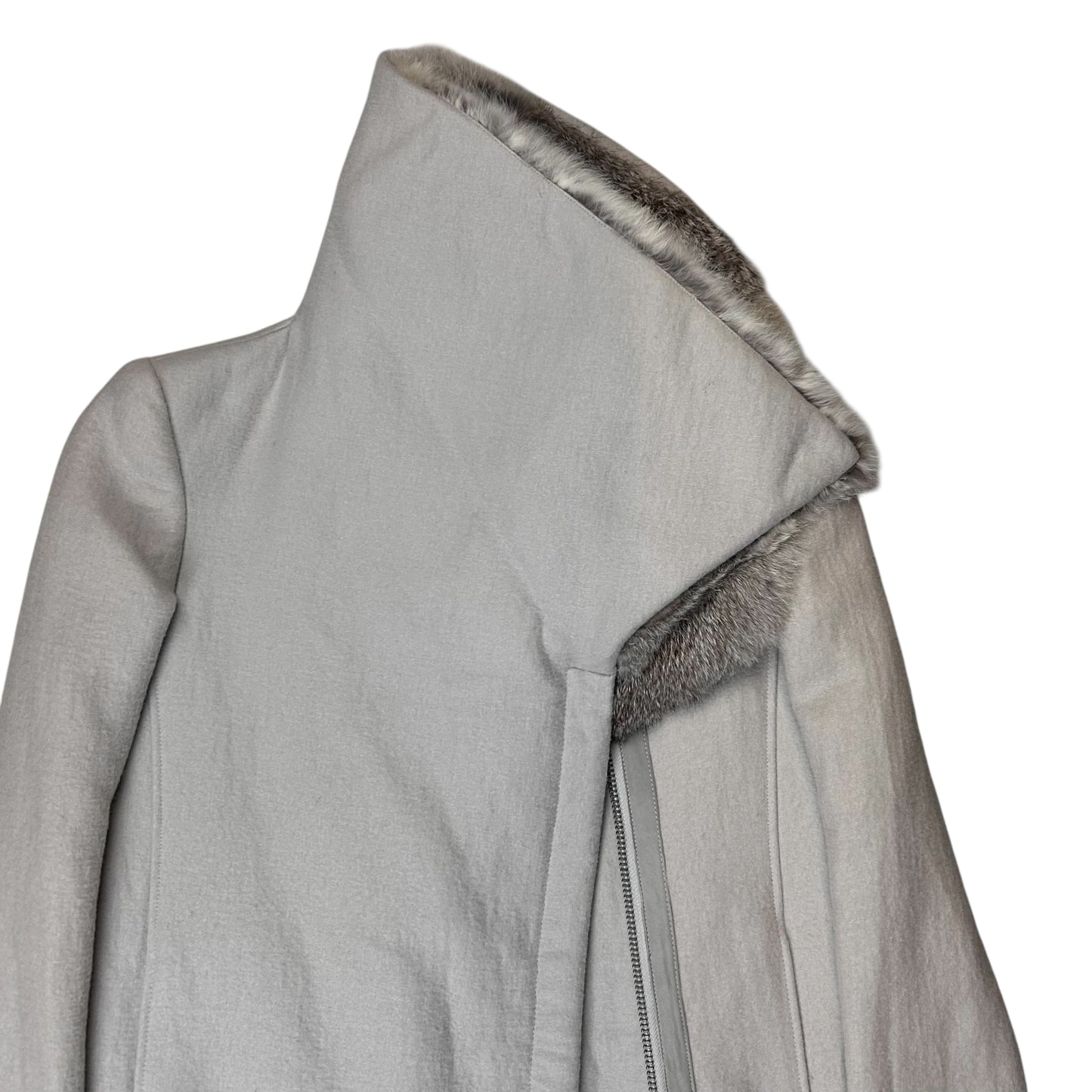 Helmut Lang Asymmetric Rabbit Fur Collar Coat - AW10
