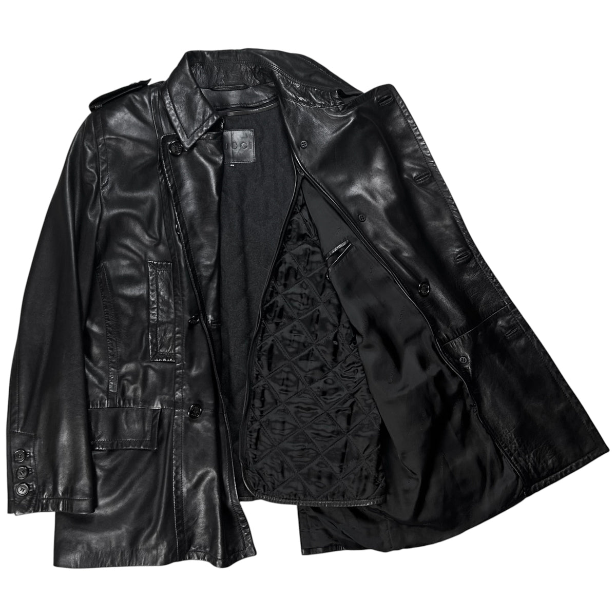 Gucci by Tom Ford Military Leather Peacoat - AW96