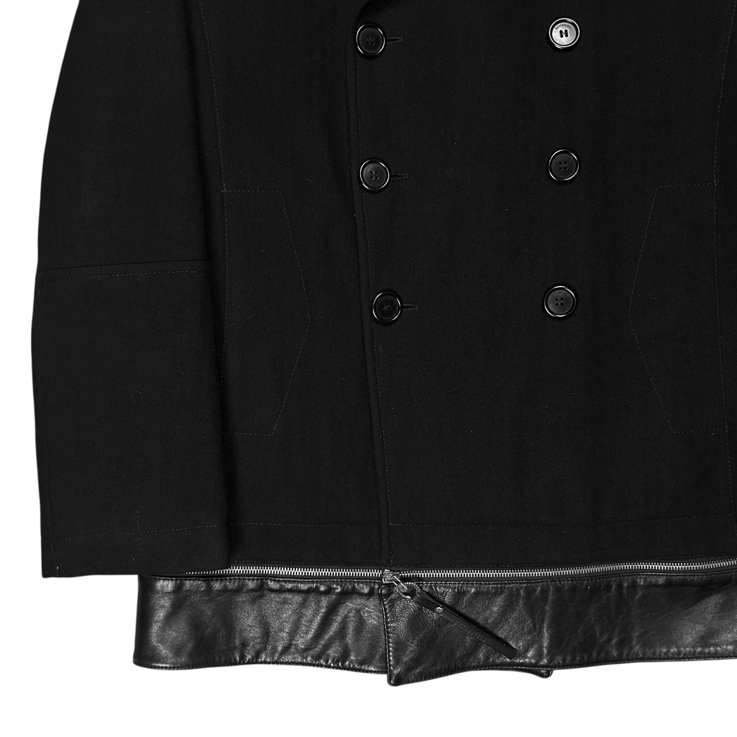 Dirk Bikkembergs Zip Leather Hem Peacoat - AW06