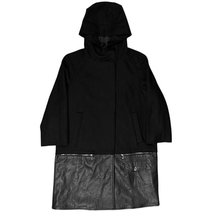 Dirk Bikkembergs Hooded Leather Hem Wool Parka