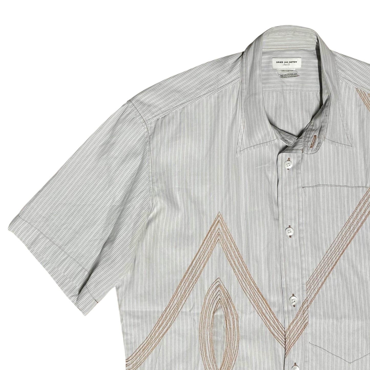 Dries Van Noten Embroidered Pocket Patch Stripe Shirt