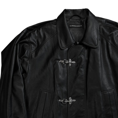 Y/Project Distorted Shoulder Fireman Buckle Faux Leather Jacket - AW20