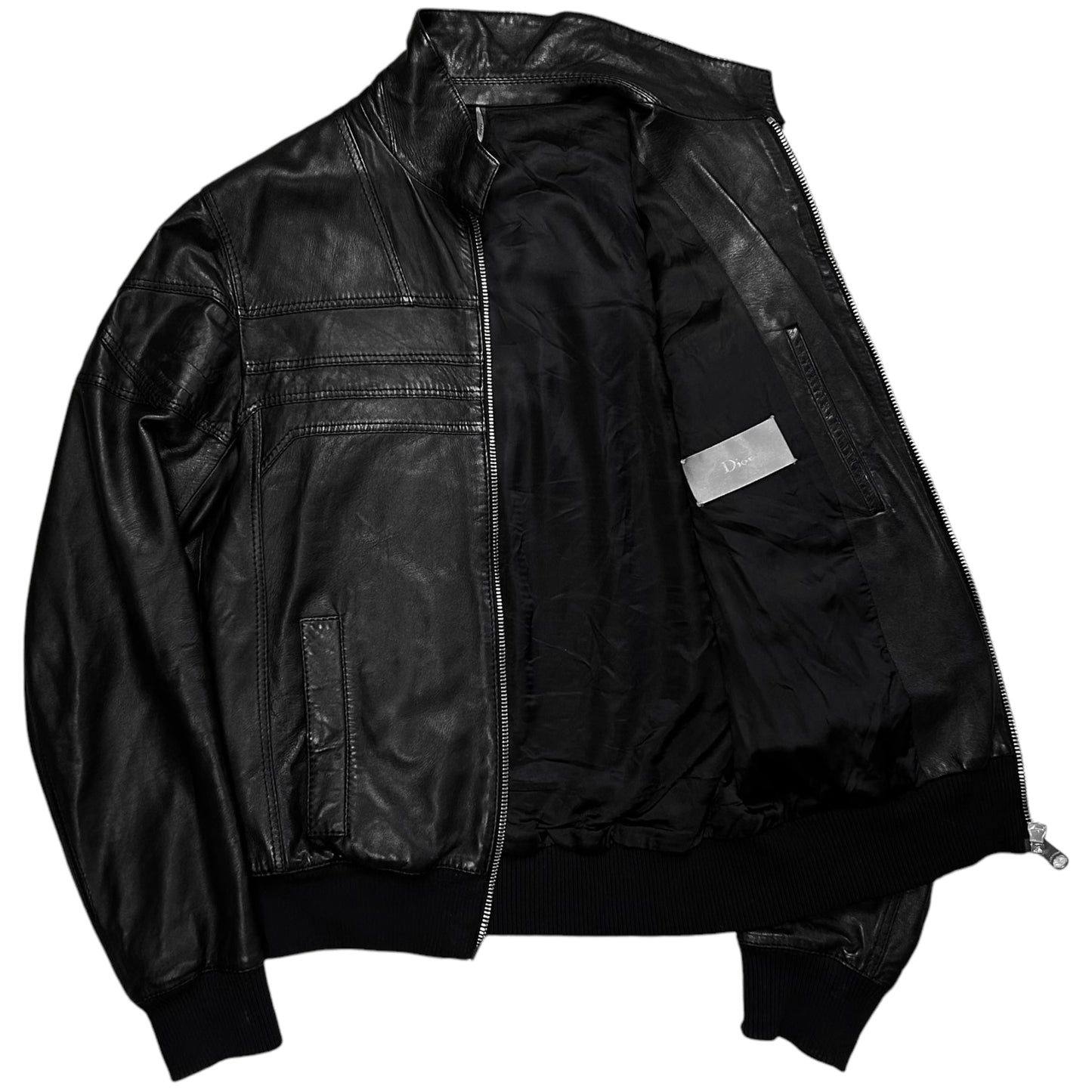 Dior Homme Ridged Moto Bomber Leather Jacket - AW08