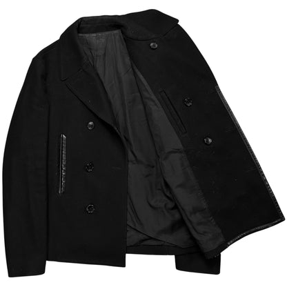 Balenciaga Leather Trimmed Caban Wool Jacket - AW15