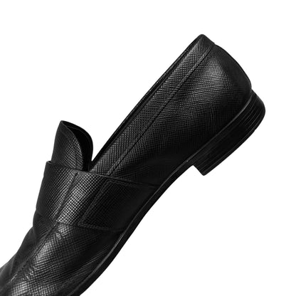 Prada Metal Heel Saffiano Penny Loafers