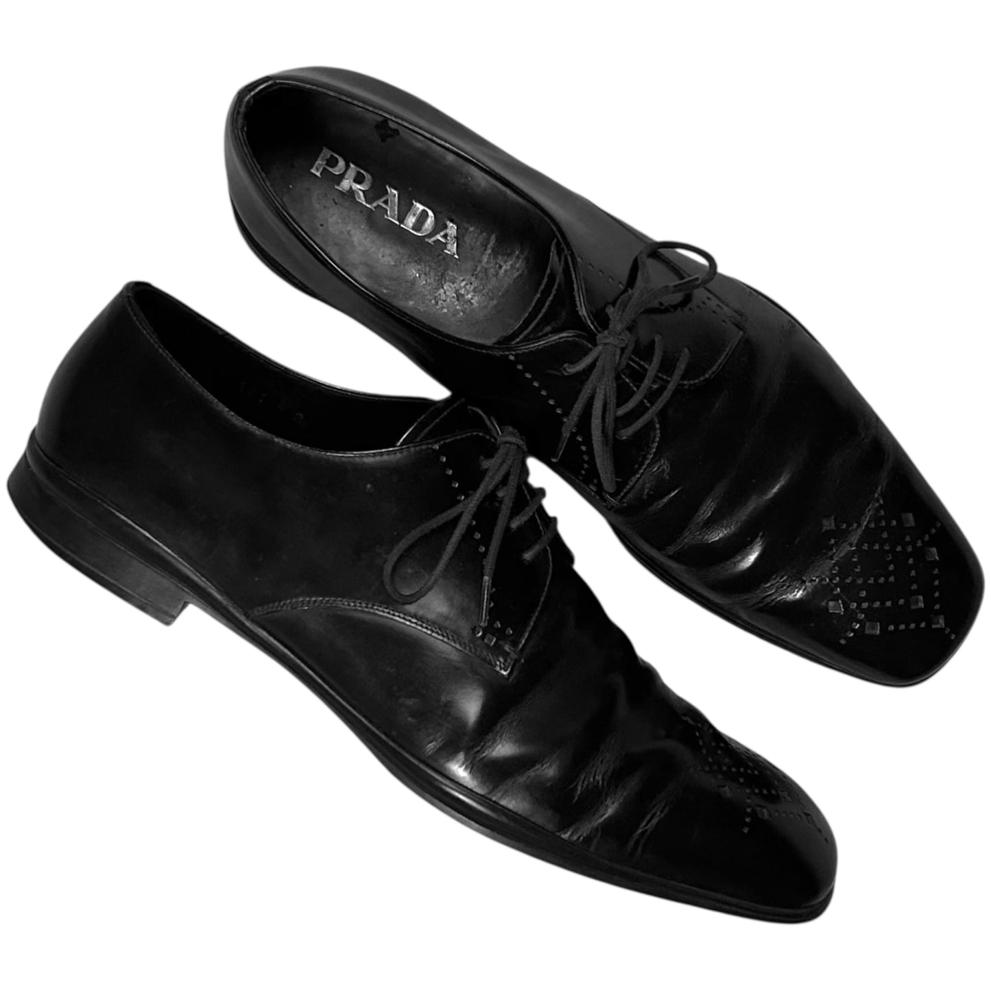 Prada Perforated Square Toe Derbies