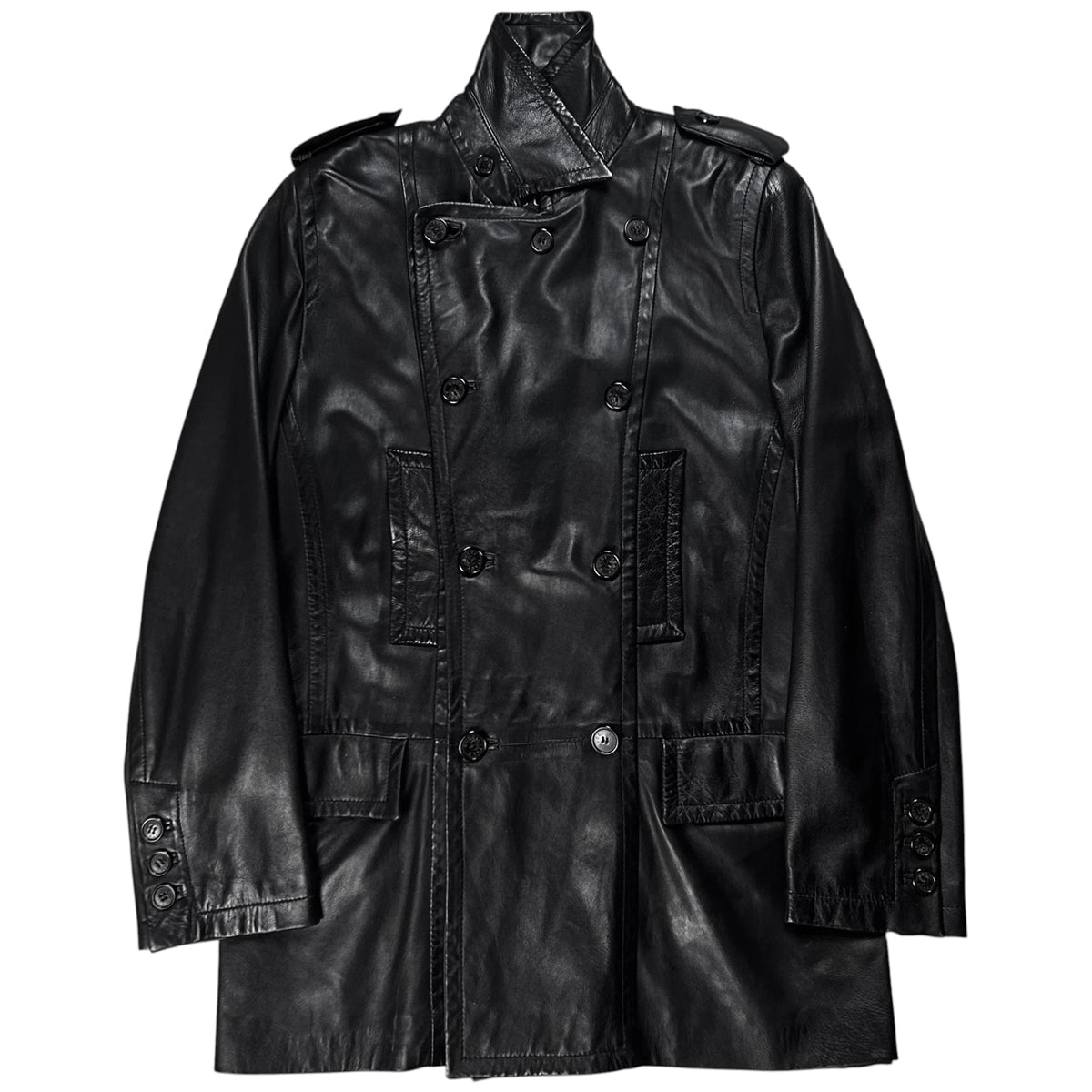 Gucci by Tom Ford Military Leather Peacoat - AW96