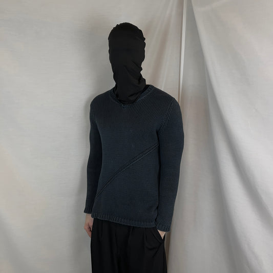 Jil Sander Asymmtric Perforated Stripe V-Neck Knit Sweater - 2000s