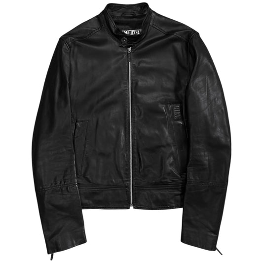 Dirk Bikkembergs Logo Patch Leather Cafe Jacket