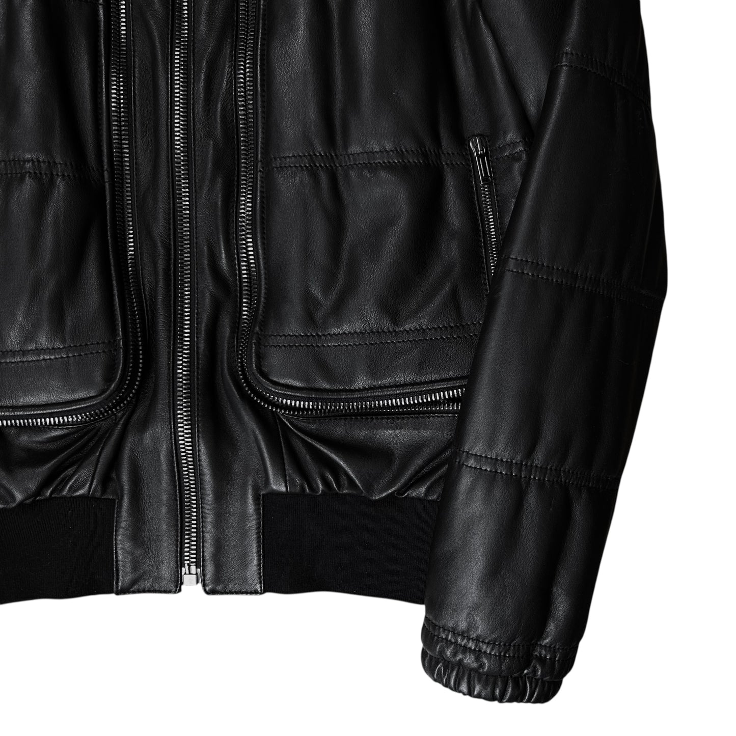 Dirk Bikkembergs Double Layered Zip Bomber Leather Jacket