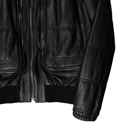 Dirk Bikkembergs Double Layered Zip Bomber Leather Jacket