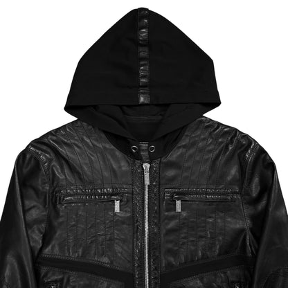 Dirk Bikkembergs Hooded Zip Bomber Leather Jacket