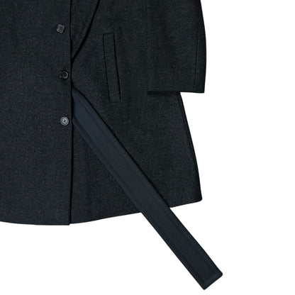 Jil Sander Belted Dual Fabric Wide Lapel Wool Coat