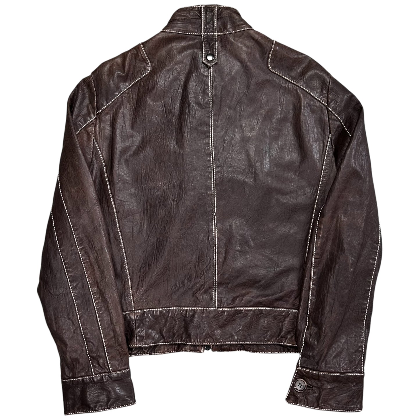 Dirk Bikkembergs Contrast Stitch Sheep Leather Jacket