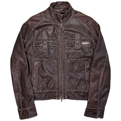 Dirk Bikkembergs Contrast Stitch Sheep Leather Jacket