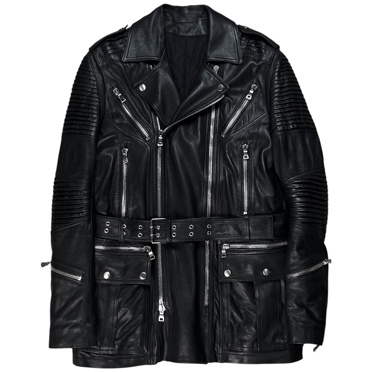 Balmain by Olivier Rousteing Belted Multi Zip Leather Field Sample Jacket - AW18