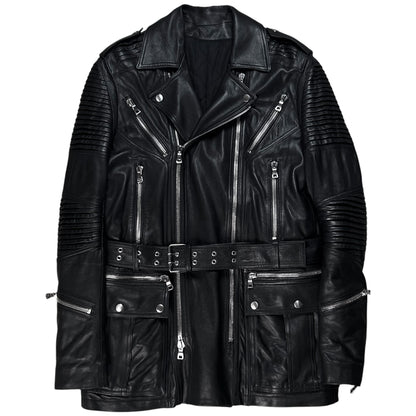 Balmain by Olivier Rousteing Belted Multi Zip Leather Field Sample Jacket - AW18