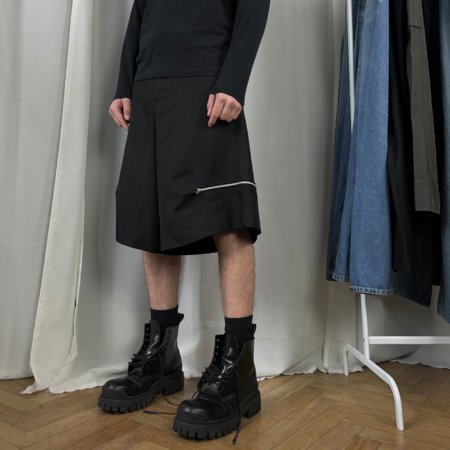 Comme des Garcons BLACK Wide Zip Shorts - AW23