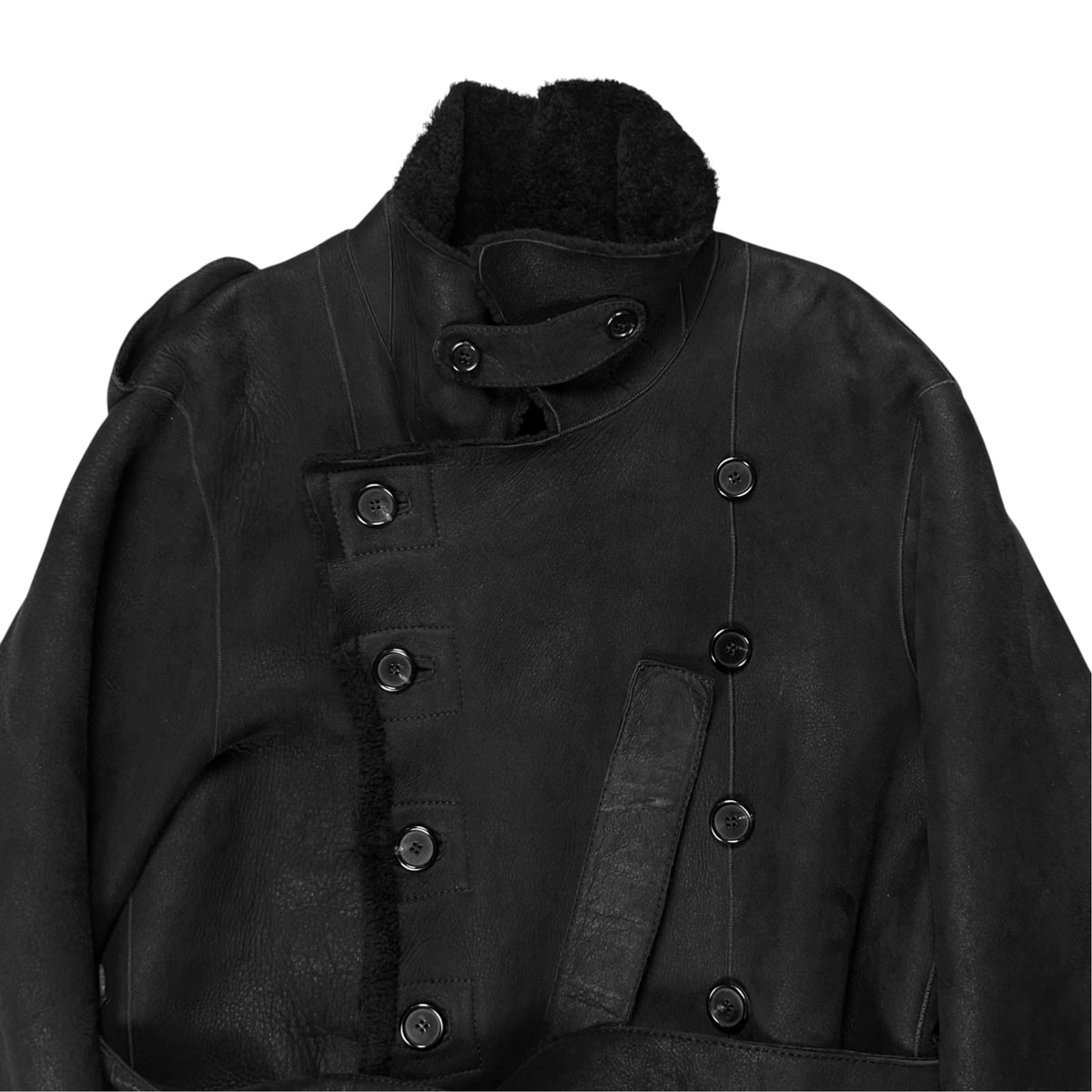 Ann Demeulemeester Double Breasted Belted Shearling Leather Jacket - AW19