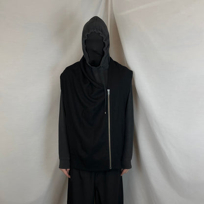 Helmut Lang Asymmetric Zip Drape Collar Wool Vest - AW12