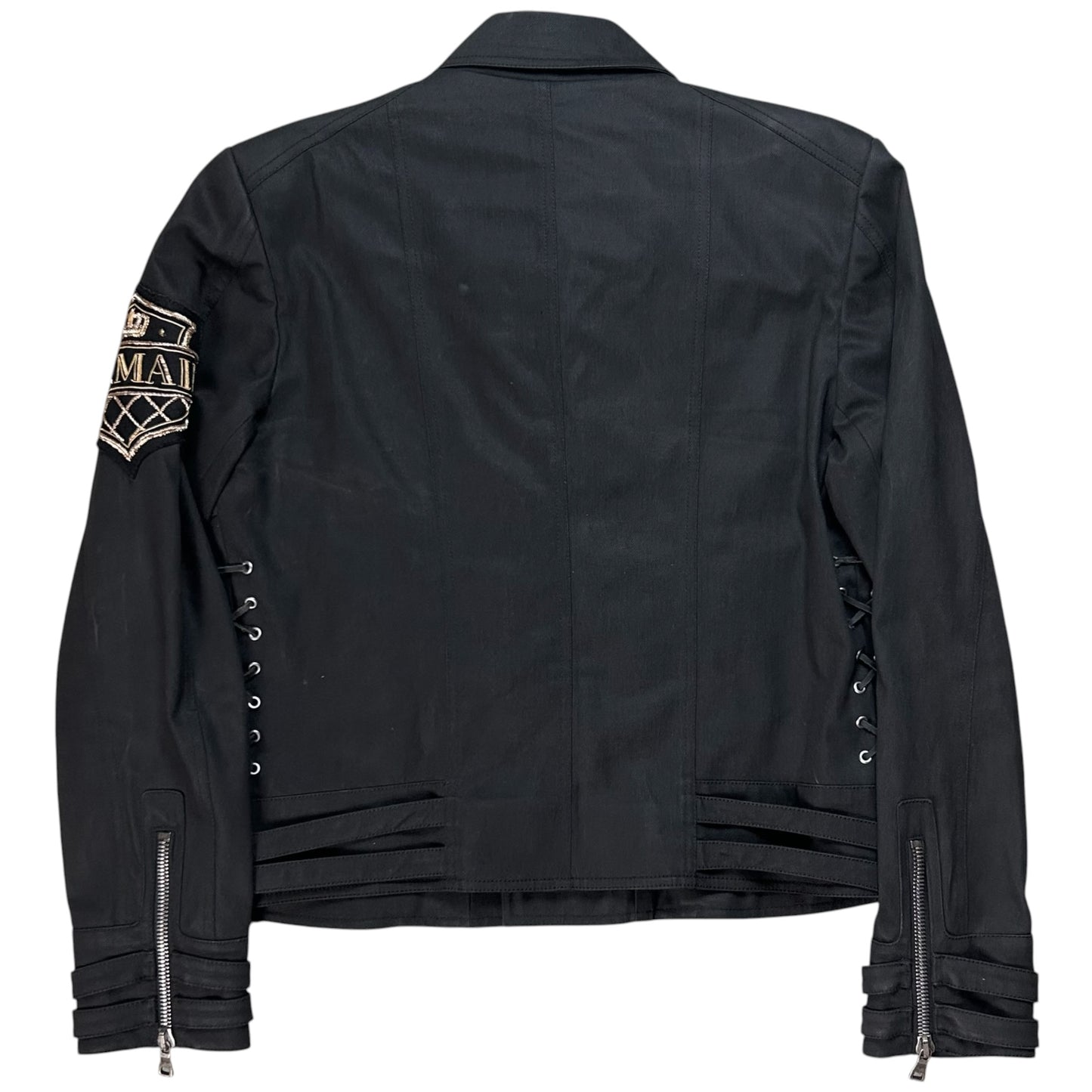 Balmain by Olivier Rousteing Multi Zip Waxed Crest Biker Jacket - SS18