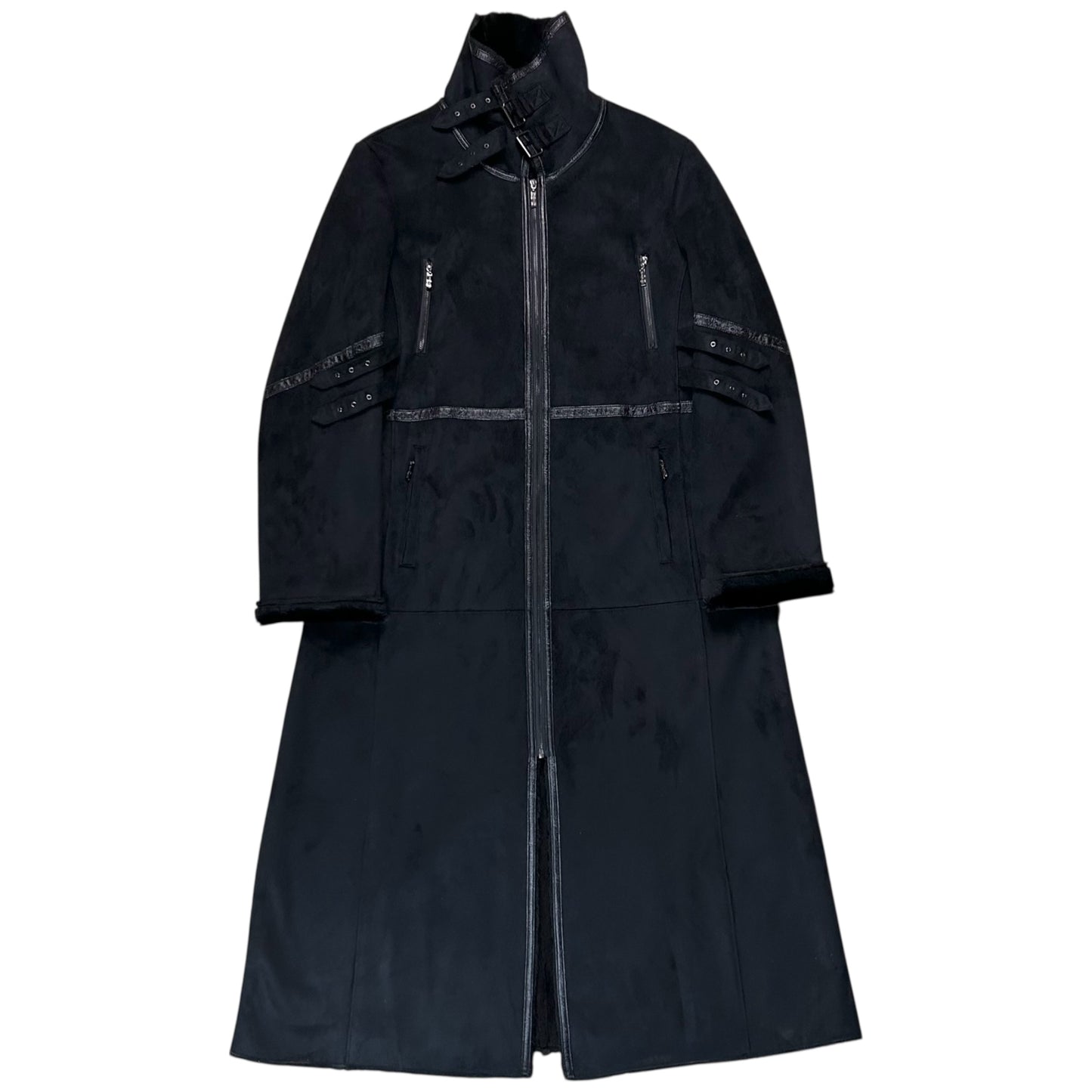 Balmain Multi Strap Faux Suede Coat - 90s