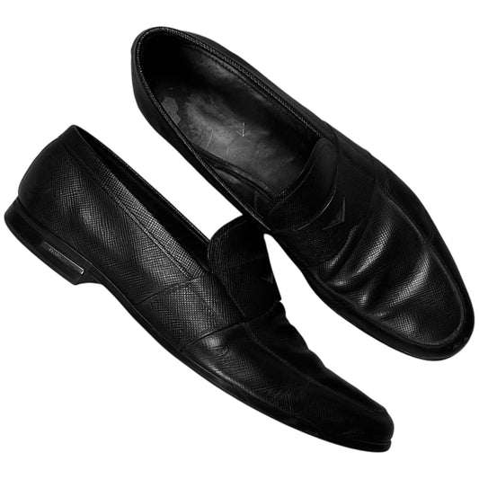 Prada Metal Heel Saffiano Penny Loafers