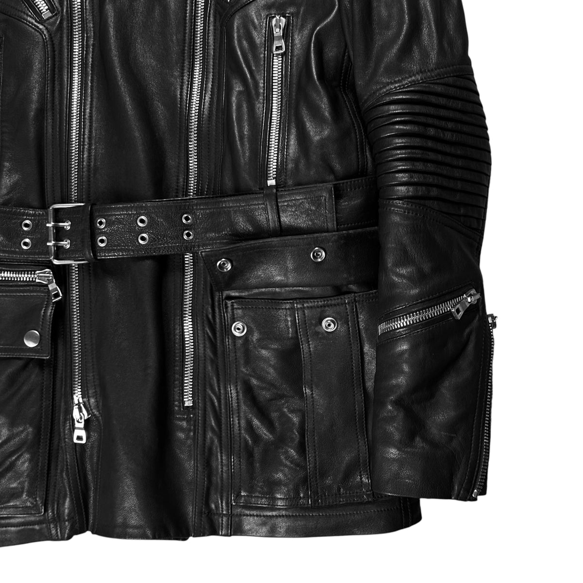 Balmain by Olivier Rousteing Belted Multi Zip Leather Field Sample Jacket - AW18