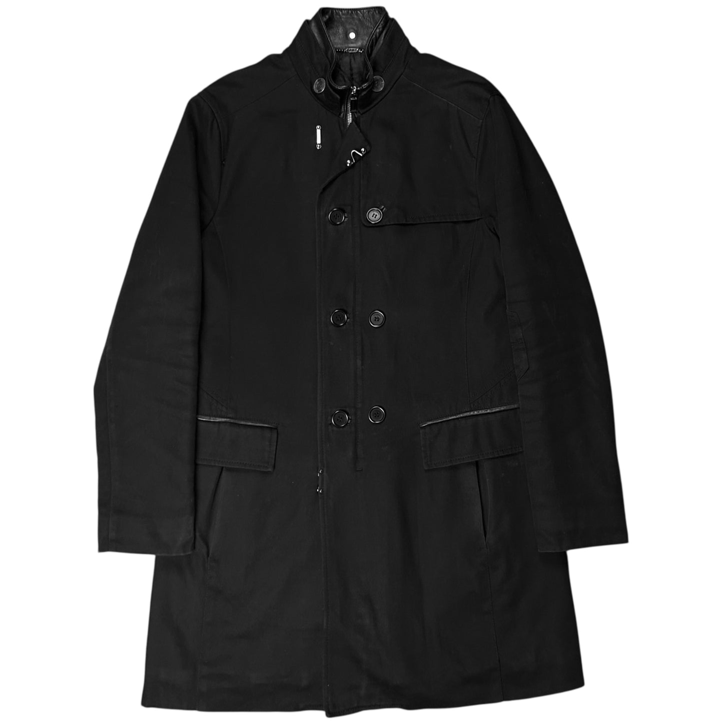 Dirk Bikkembergs Multi Button Double Leather Collar Car Coat - AW09