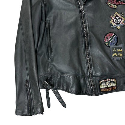 Dirk Bikkembergs Punk Patch Perfecto Sheep Leather Jacket
