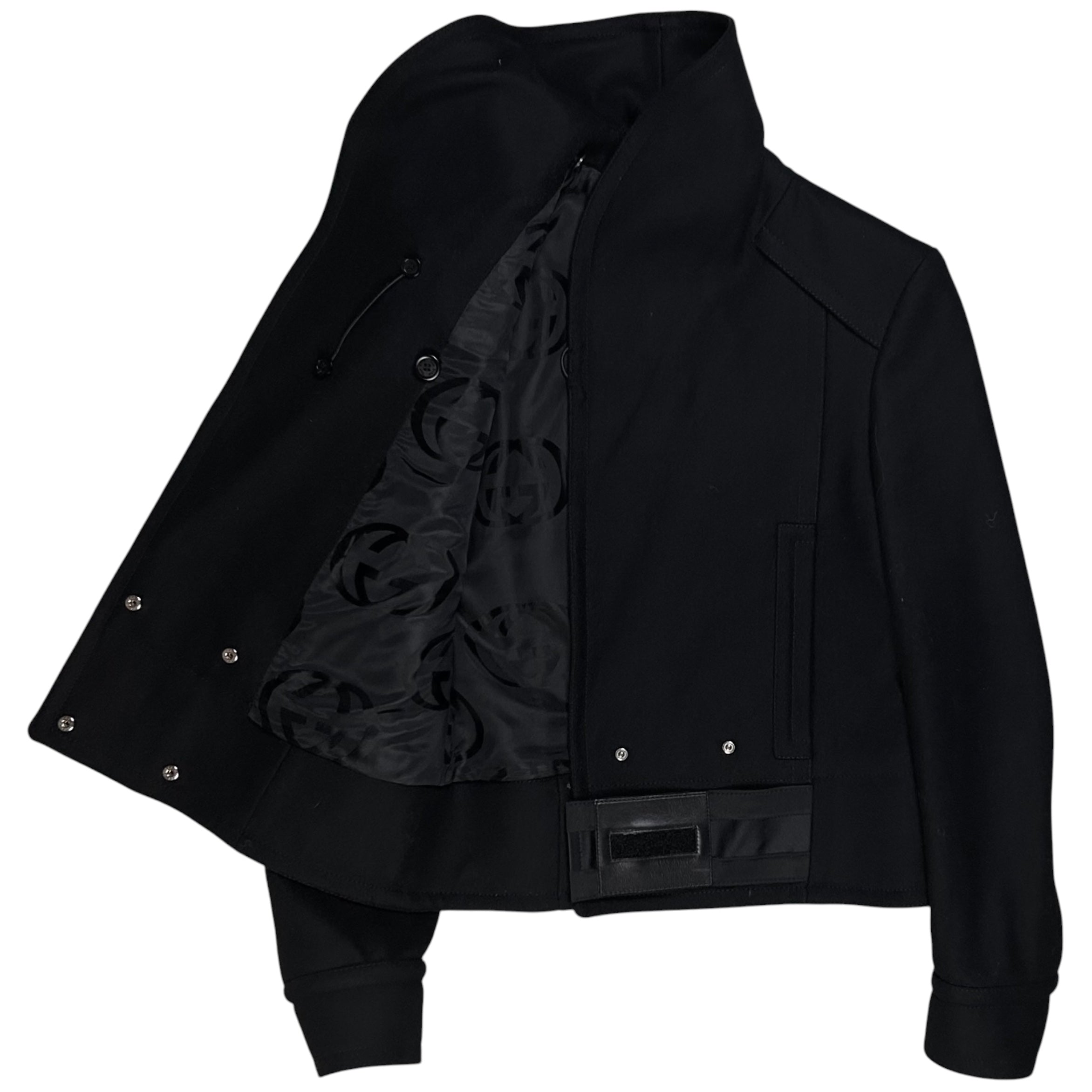 ジャケット・アウター GUCCI by TOM FORD cashmere cort black Gucci by Tom Ford Asymmetric Velcro Belted Cashmere Jacket - AW04