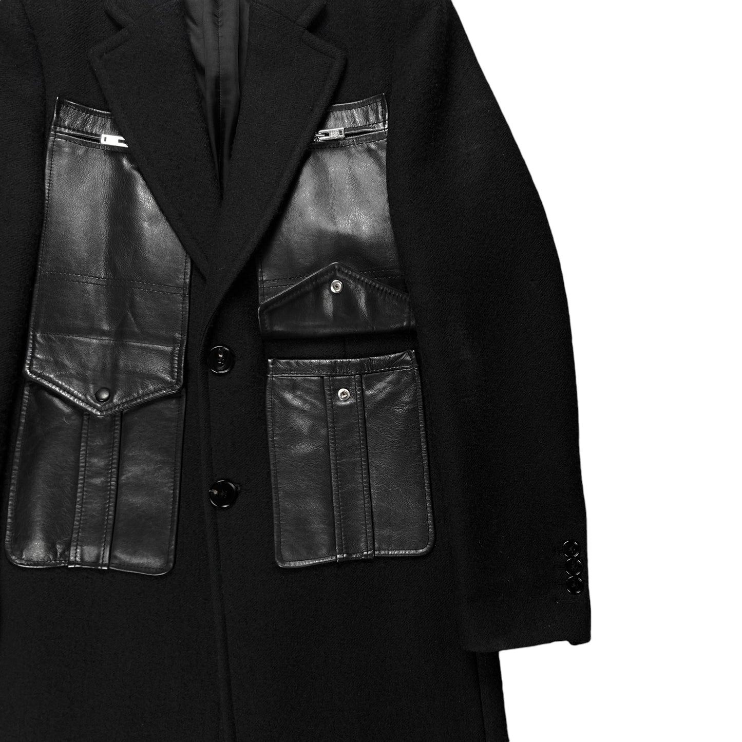 Maison Martin Margiela Sartorial Leather Pocket Patch Wool Coat - AW15