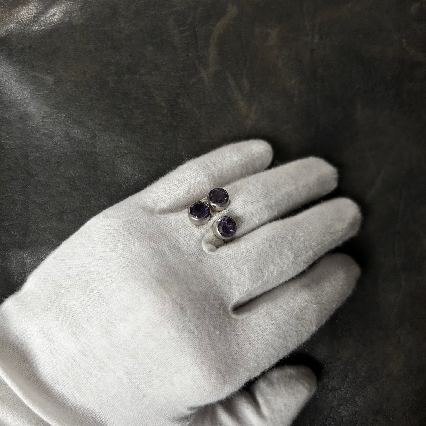 Three Dot Amethyst Stone Ring