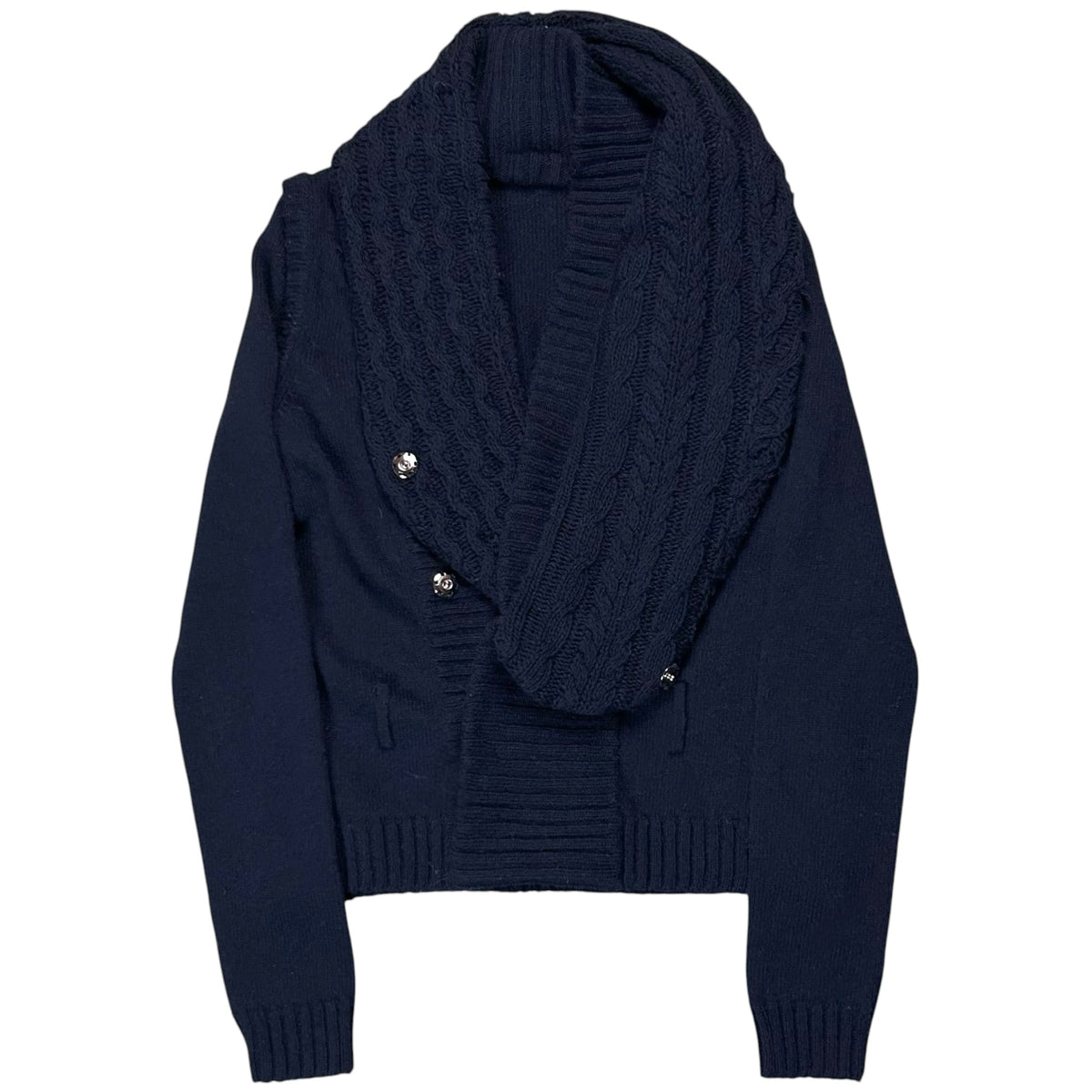 Balenciaga Distorted Cable Knit Snap Shawl Cardigan - AW07