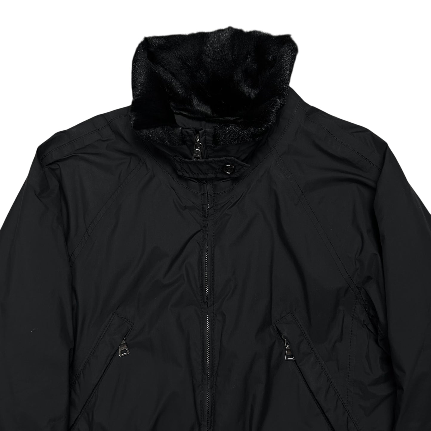 Prada Belted Goat Fur Collar Field Jacket