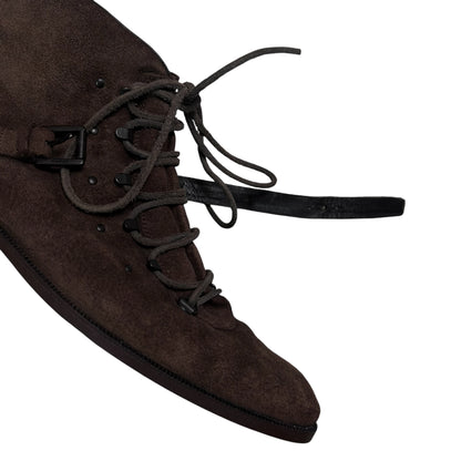 Gucci by Tom Ford Belted Hook Laced Suede Combat Boots