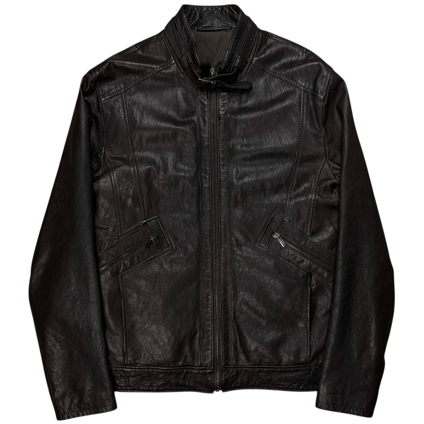 Dirk Bikkembergs Belt Collar Racer Sheep Leather Jacket