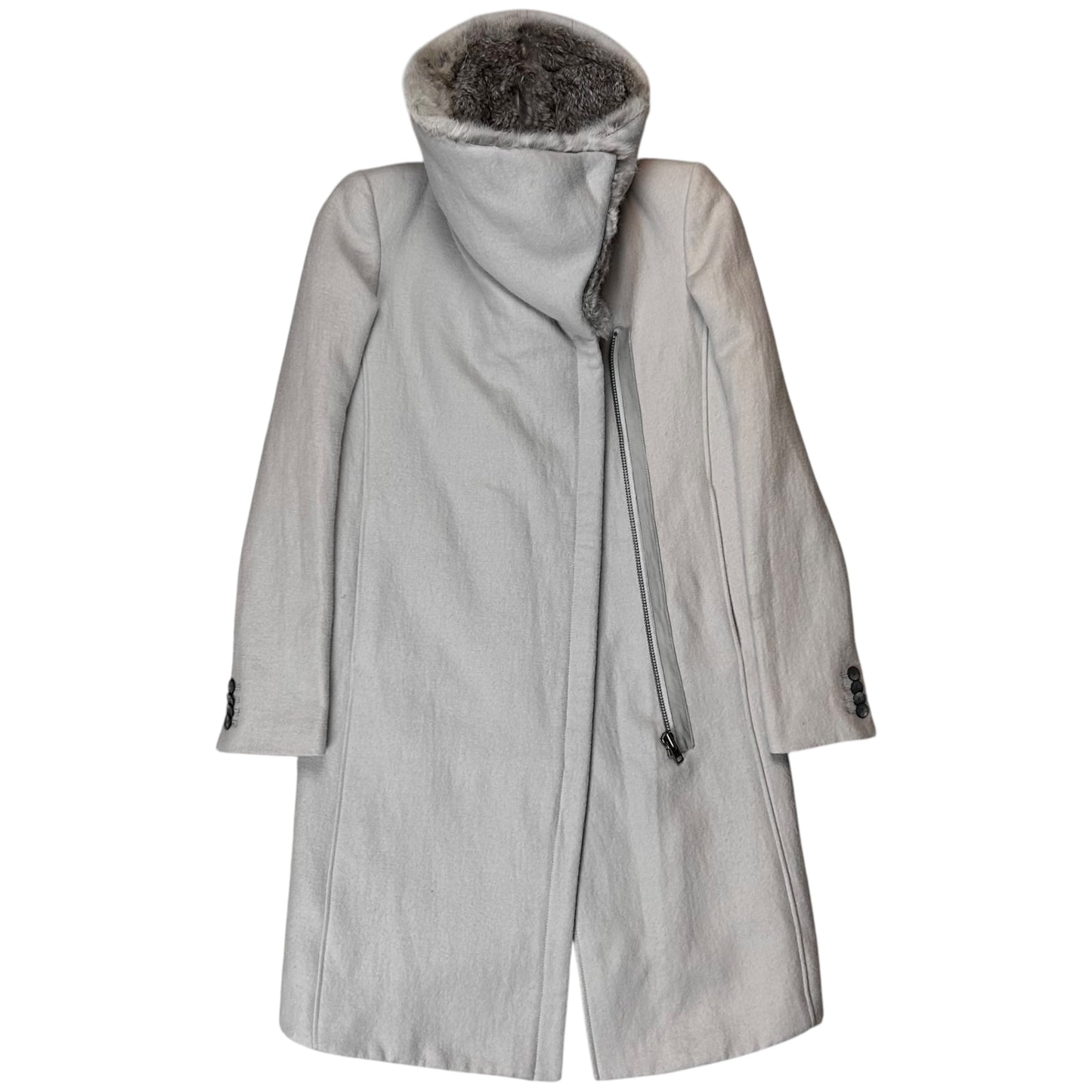 Helmut Lang Asymmetric Rabbit Fur Collar Coat - AW10