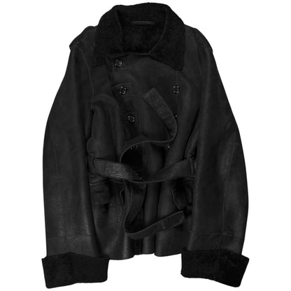 Ann Demeulemeester Double Breasted Belted Shearling Leather Jacket - AW19