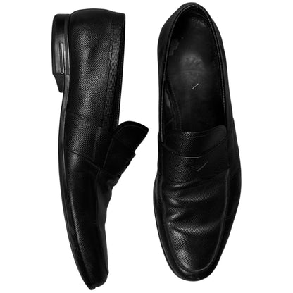 Prada Metal Heel Saffiano Penny Loafers