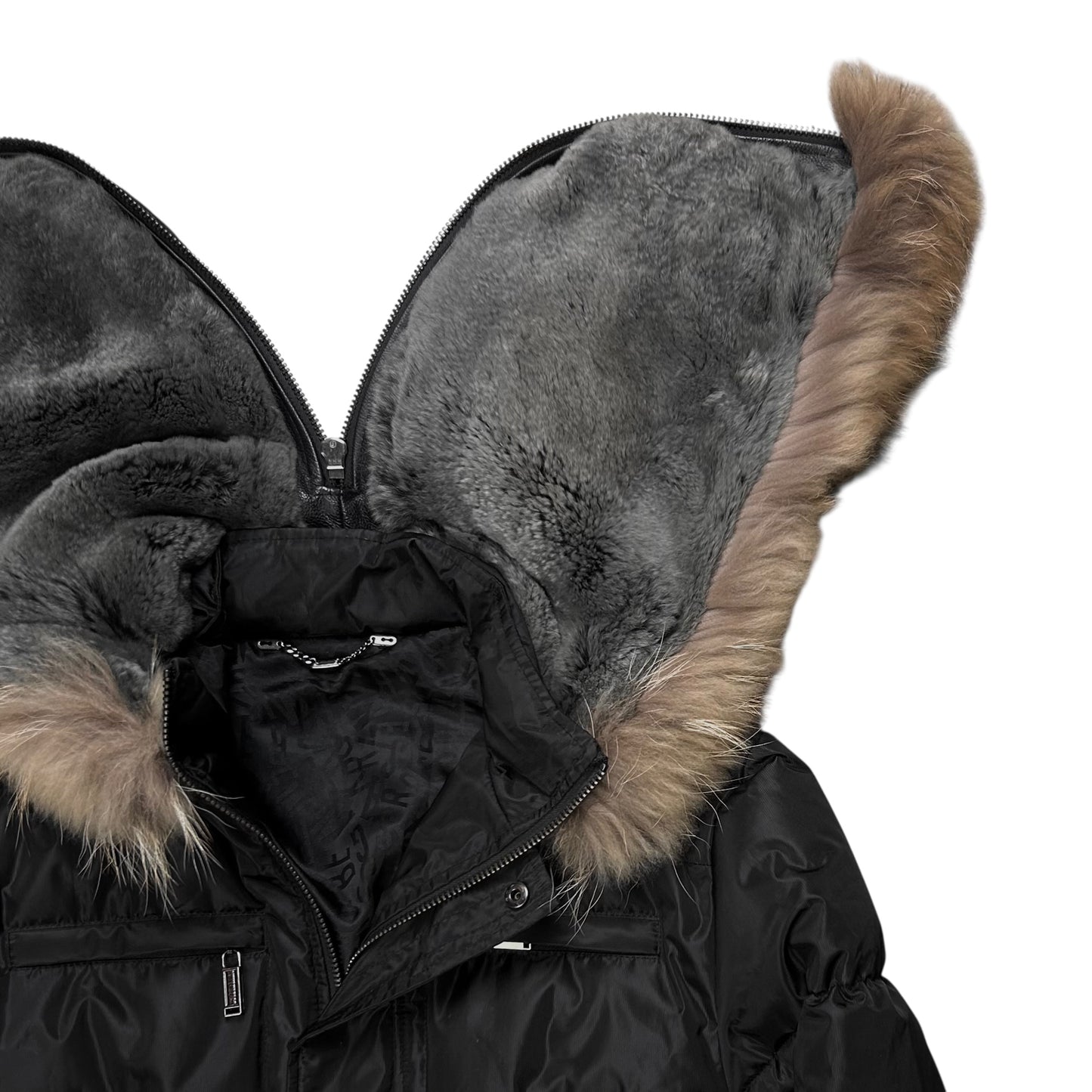 Dirk Bikkembergs Belted Rabbit Fur Hood Puffer Jacket - AW09