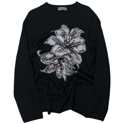 Yohji Yamamoto Pour Homme Flower Intarsia Knit Sweater - AW22