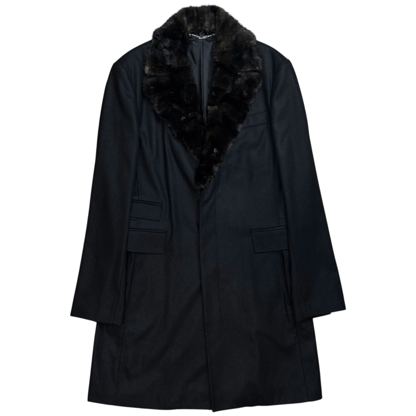 Dirk Bikkembergs Mink Fur Collar Wool Coat - AW08