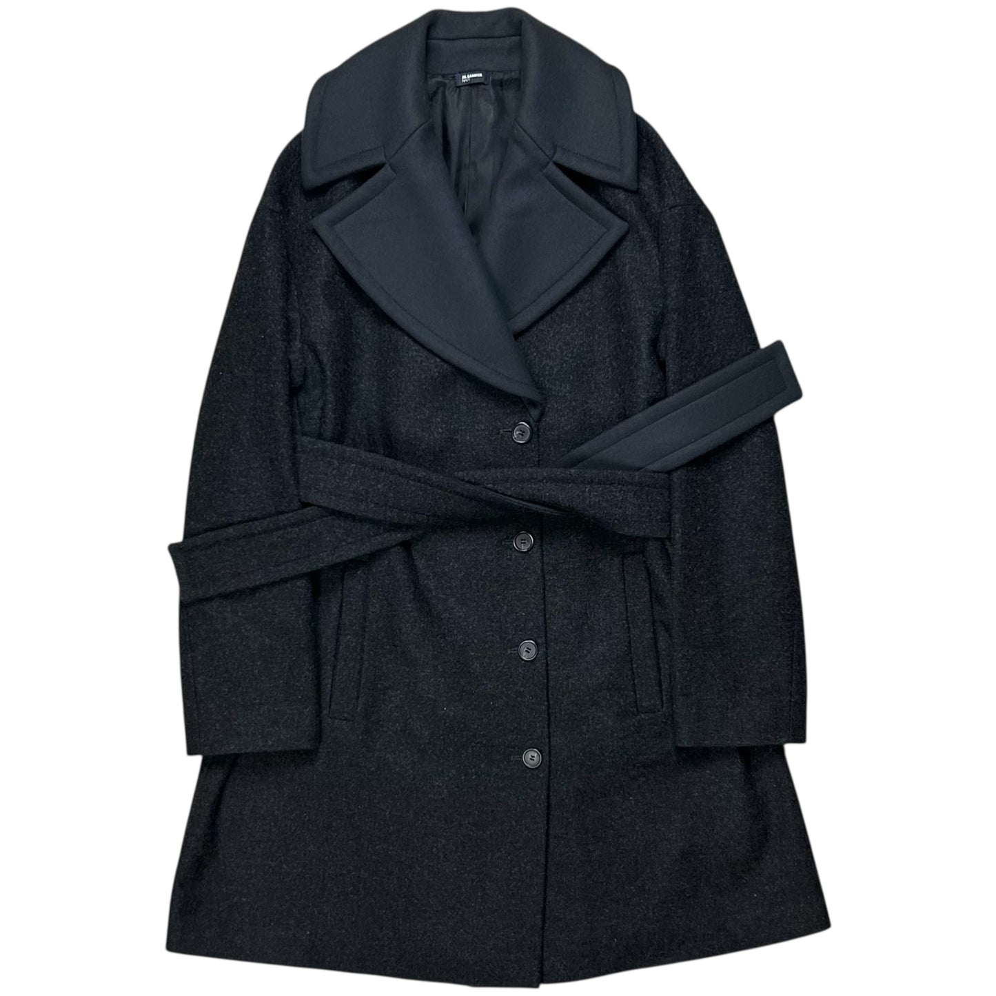 Jil Sander Belted Dual Fabric Wide Lapel Wool Coat