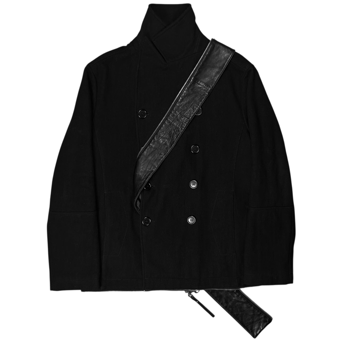 Dirk Bikkembergs Zip Leather Hem Peacoat - AW06