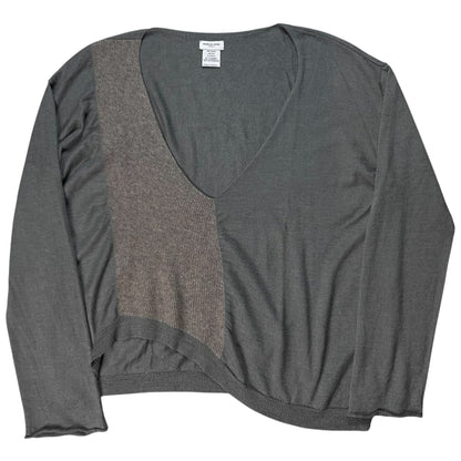 Dries Van Noten Asymmetric Bi-Material Silk V-Neck Sweater
