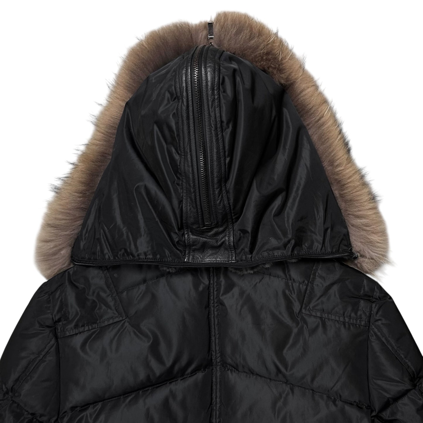 Dirk Bikkembergs Belted Rabbit Fur Hood Puffer Jacket - AW09