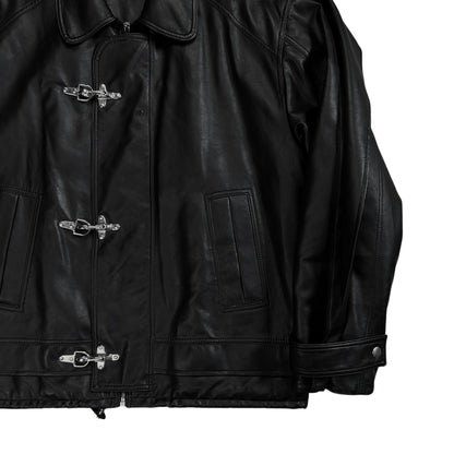 Y/Project Distorted Shoulder Fireman Buckle Faux Leather Jacket - AW20