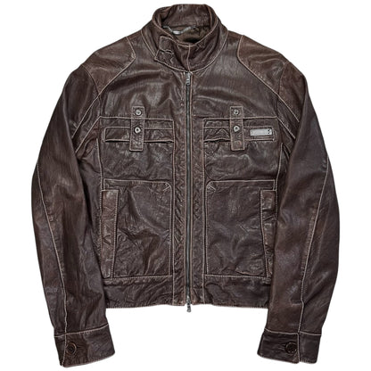 Dirk Bikkembergs Contrast Stitch Sheep Leather Jacket