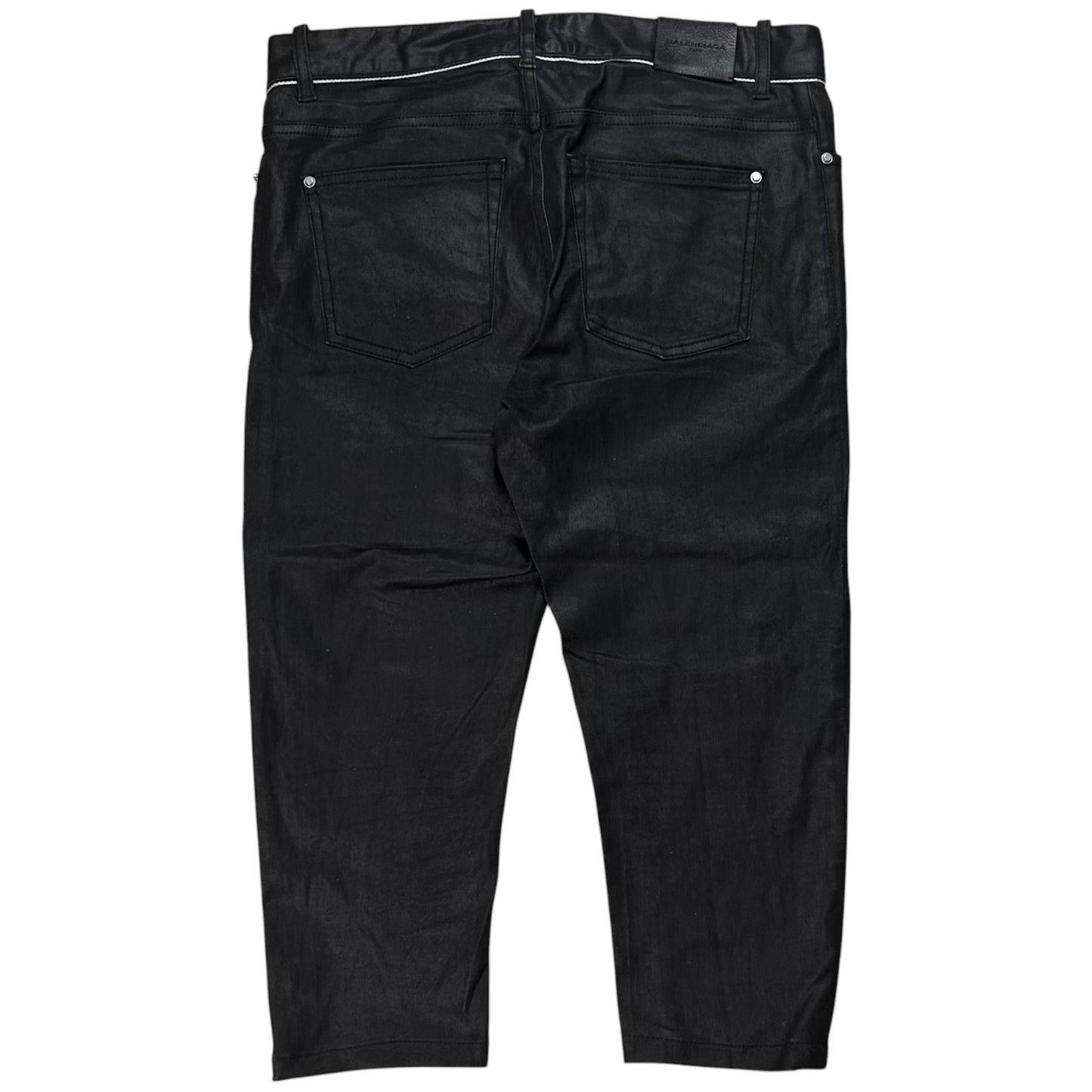 Balenciaga Waist Trimmed Waxed Capri Denim Shorts - SS13